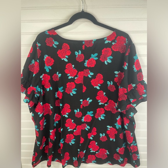 Lane Bryant Black Red Rose Tiered Ruffle Sleeve Plus Size Blouse 26 Women’s EUC - Picture 7 of 10